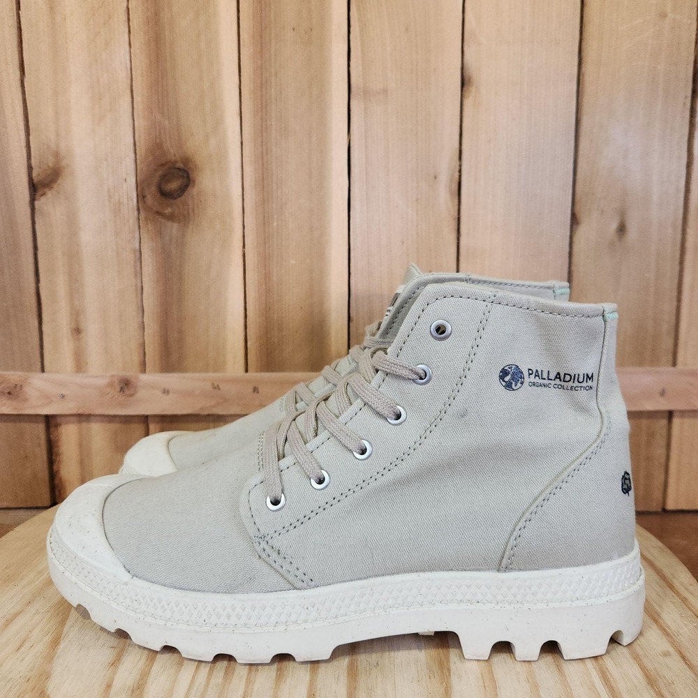 Palladium Pampa Hi Organic II Boots Womens 9 Beige Cotton Combat Eco Ankle